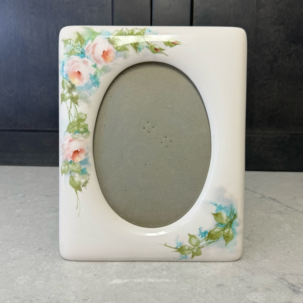 Pink And Blue Flower  Floral Picture Frame  Ceramic Vintage